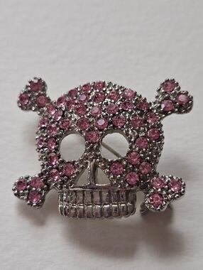 Pink Crystal Skull & Crossbones Brooch